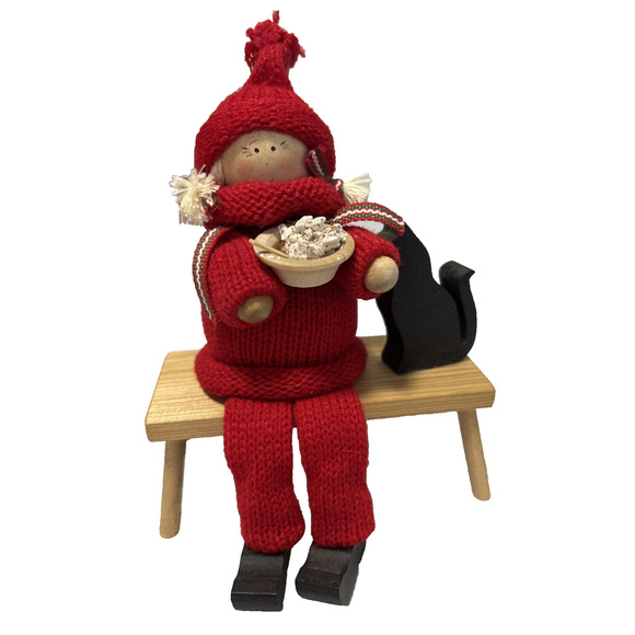 Vtg Swedish Tomte Figurine Collectible Handmade Christmas Girl Porridge Cat - Picture 1 of 5